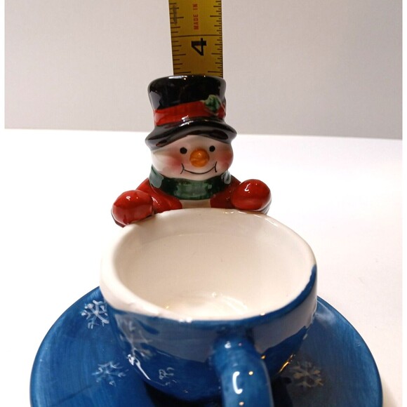 Christmas Ornament Snowman and Teacup Tealight Ceramic Candle Holder Decor - Picture 8 of 9